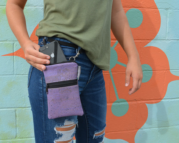 Short Zip Phone Bag - Wristlet Converts to Cross Body Purse - Navy Daisy Chain Fabric