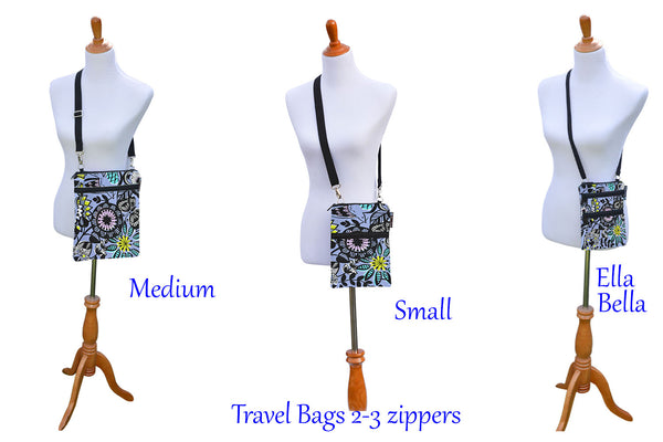 Travel Bags Crossbody Purse - Cross Body - Faux Leather - Tablet Purse - Navy Daisy Chain Fabric