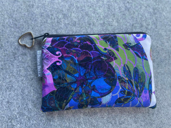 Large Catch All Zippered Pouch - White Background And Purple Flowers Fabric