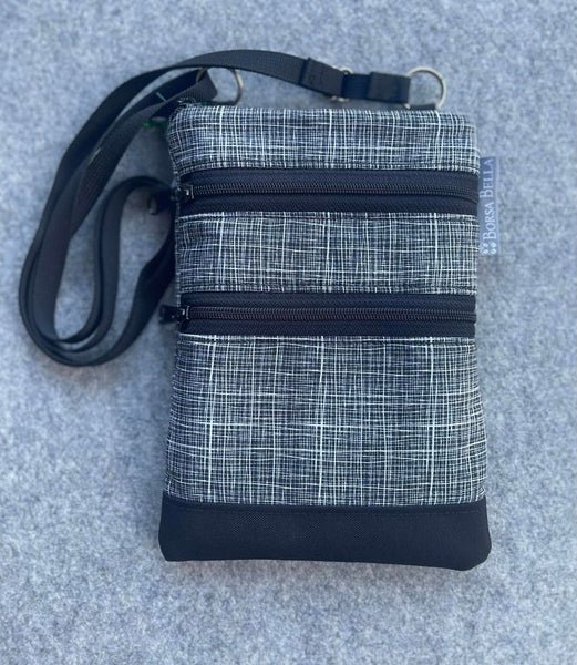 ELLA BELLA (SMALLEST) Travel Bags Crossbody Purse - Cross Body - Faux Leather  - Black and Gray Crosshatch