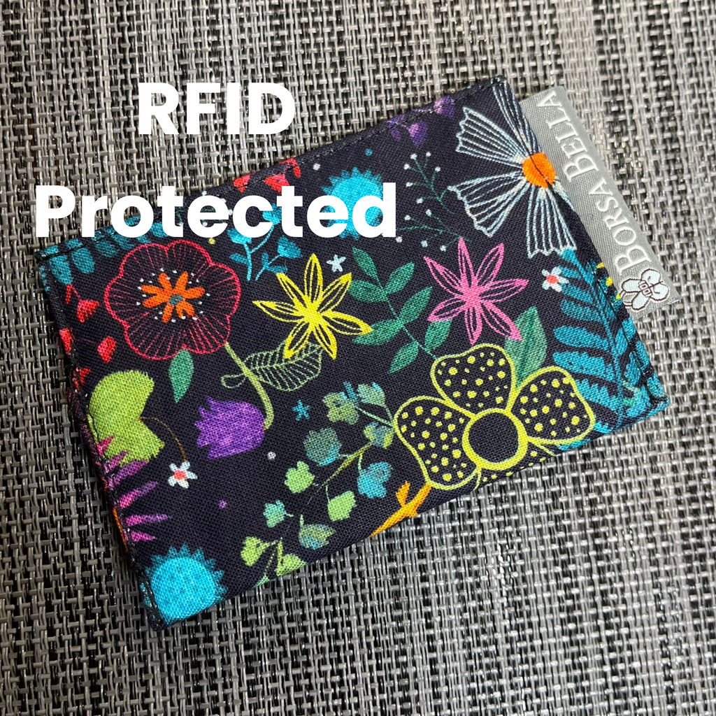 Card Holder RFID Protected - Black with Bright Floral