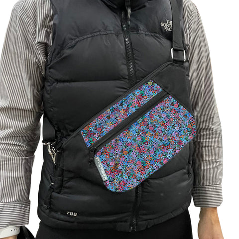 Fanny Pack or Crossbody Bag -  Tiny Floral Blue and Pink