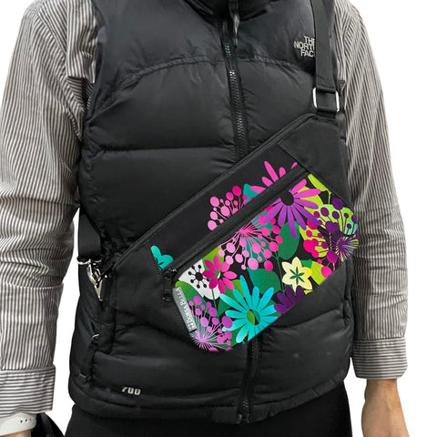 Fanny Pack or Crossbody Bag -  Black Background Large Floral