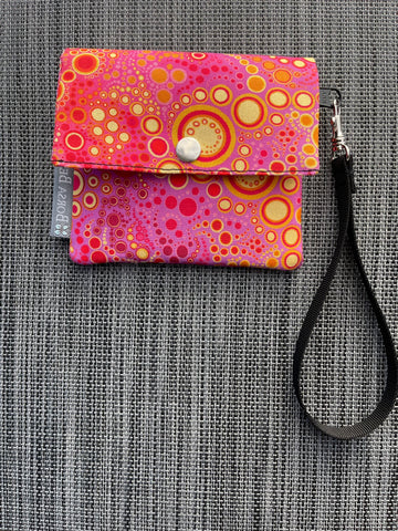 Small Slim Wallet - Light Weight - Added RFID Fabric - Pink/Yellow Dot Fabric