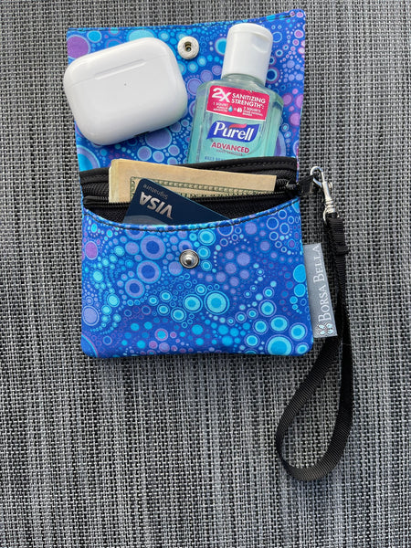 Small Slim Wallet - Light Weight - Added RFID Fabric - Blue Dot Fabric