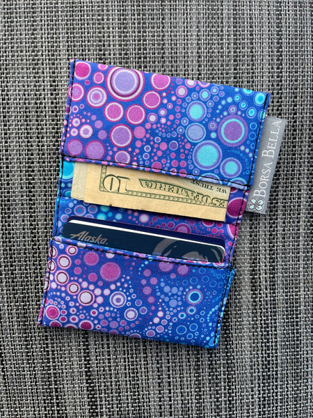 Card Holder RFID Protected -  Purple Dot Fabric