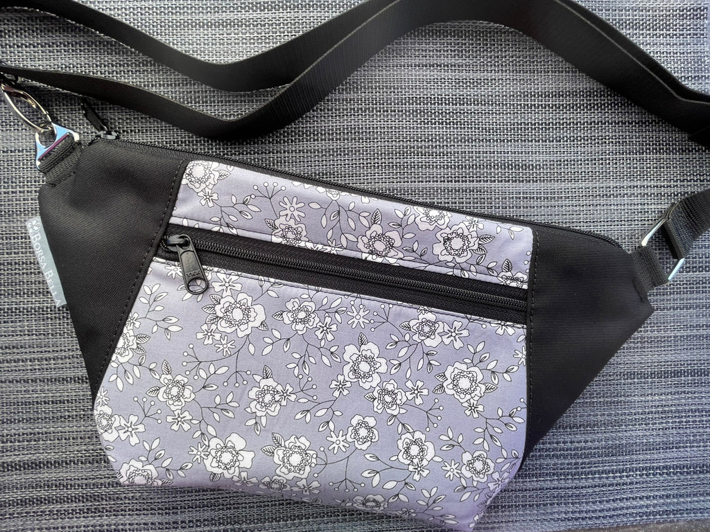 Fanny Pack or Crossbody Bag - Gray Rose Fabric