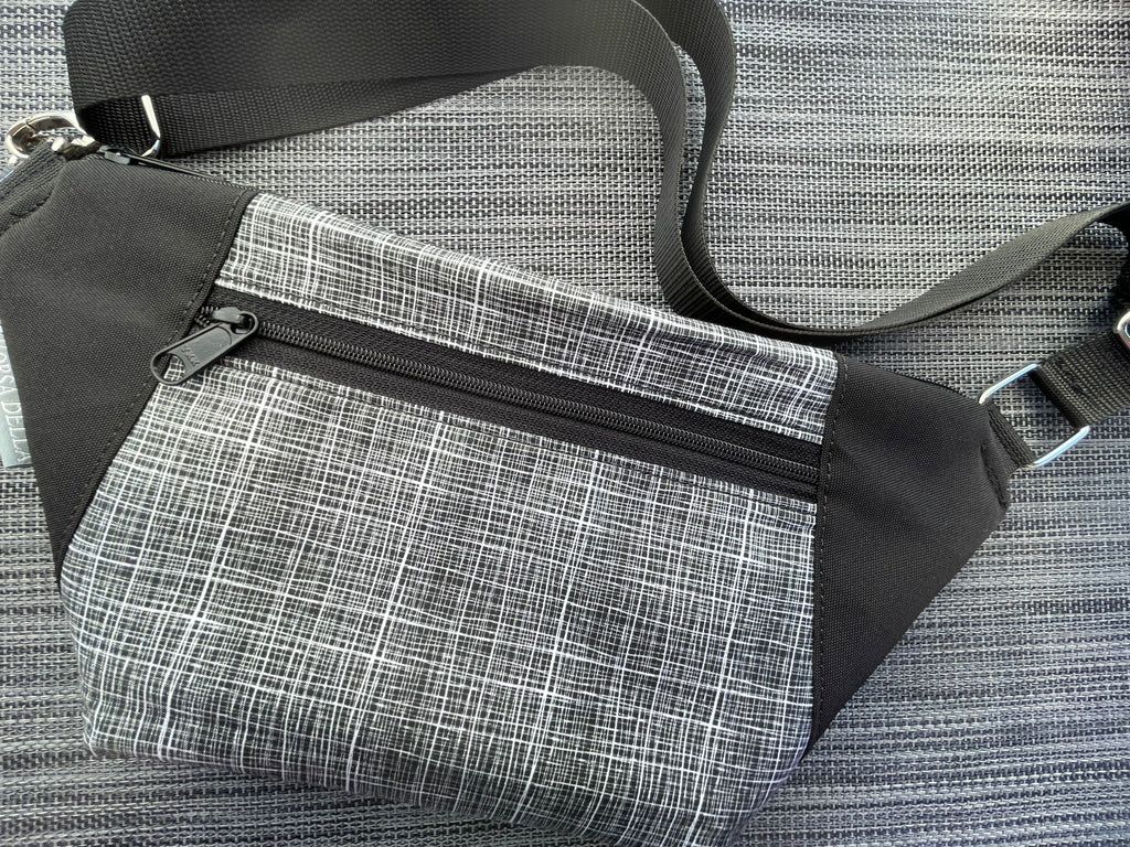 Fanny Pack or Crossbody Bag - Black Crosshatch Fabric