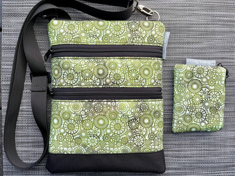 Clearance SMALL Travel Bags Crossbody Purse - Cross Body - Faux Leather - Tablet Purse -  Greenlace Fabric
