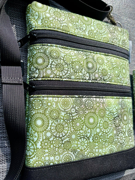 Clearance SMALL Travel Bags Crossbody Purse - Cross Body - Faux Leather - Tablet Purse -  Greenlace Fabric