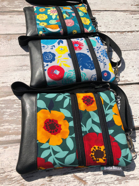 Travel Bags Crossbody Purse - Cross Body - Faux Leather - Tablet Purse -  Hawiian Hibiscus Flower  Fabric