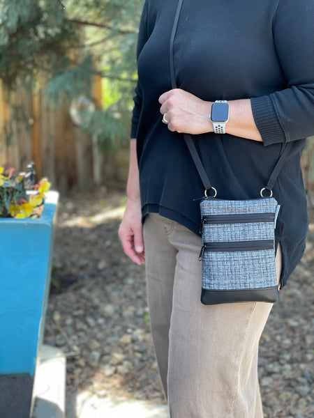 ELLA BELLA (SMALLEST) Travel Bags Crossbody Purse - Cross Body - Faux Leather  - Black and Gray Crosshatch