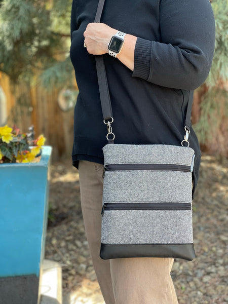 MEDIUM Travel Bags Crossbody Purse - A1 Cross Body - Faux Leather - Tablet Purse - Swirled Black and White Fabric