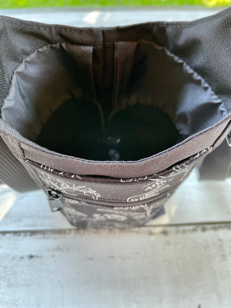 Water Bottle Crossbody Bag - Day Drinker - Decoupage Black and White Fabric Pocket