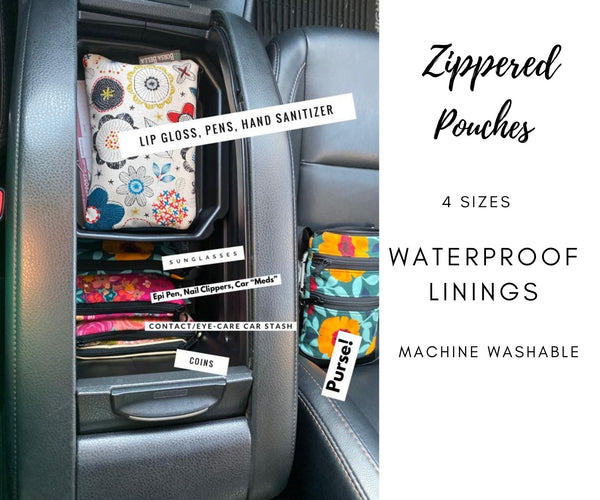 LARGE Catch All Zippered Pouch - A1 - Blue and White Fabric