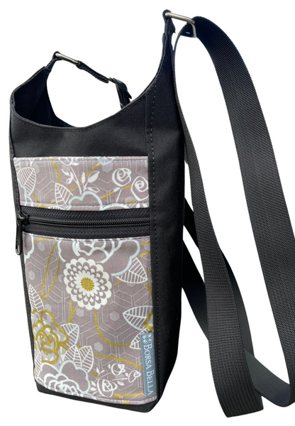 Water Bottle Crossbody Bag - Day Drinker - Metallic Dawn Fabric Pocket