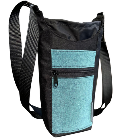 Water Bottle Crossbody Bag - Day Drinker - Blue Teal Fabric Pocket