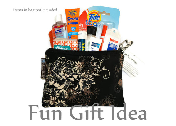 LARGE Catch All Zippered Pouch - A1 - Blue and White Fabric