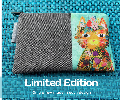 Limited Edition Catch All Zippered Pouch - Orange Cat with Green Background