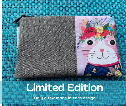 Limited Edition Catch All Zippered Pouch - Pink Cat Pink Background