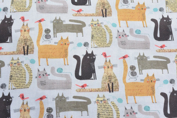 Card Holder RFID Protected - Gray Background Cat Fabric