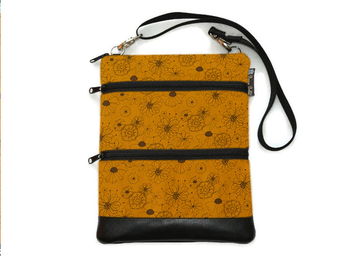 Travel Bags Crossbody Purse - Cross Body - Faux Leather - Tablet Purse -  Autumn Yellow Fabric