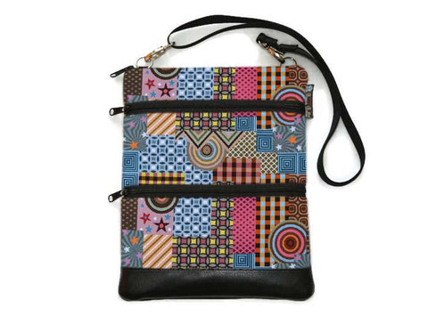 Travel Bags Crossbody Purse - Cross Body - Faux Leather - Tablet Purse -  Geometric Fabric