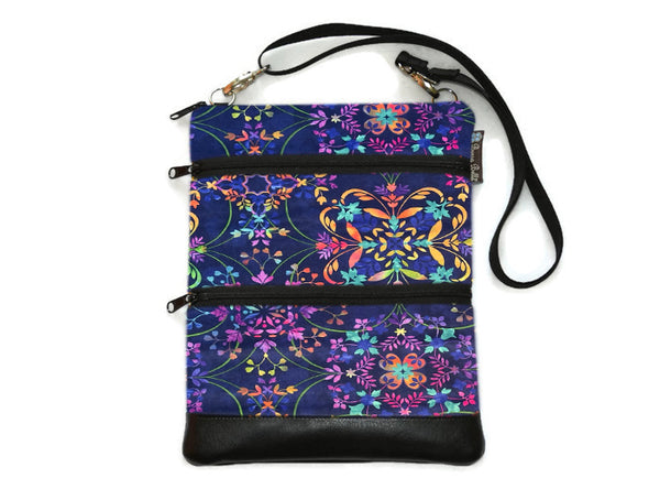 Travel Bags Crossbody Purse - Cross Body - Faux Leather - Tablet Purse -  Blue Violet Fabric