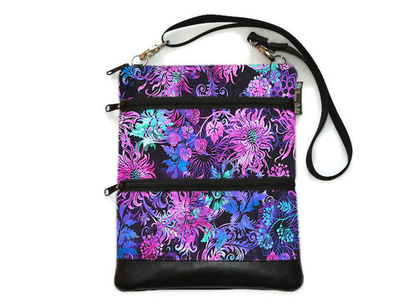 Travel Bags Crossbody Purse - Cross Body - Faux Leather - Tablet Purse -  Floragraphics Purple Fabric