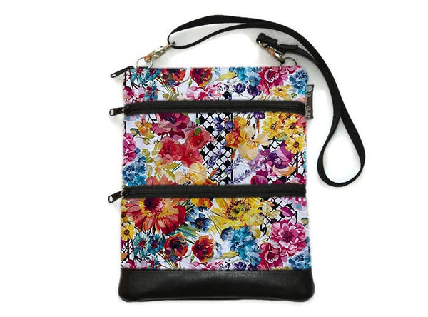 Travel Bags Crossbody Purse - Cross Body - Faux Leather - Tablet Purse -  Humming Bird Lane Fabric