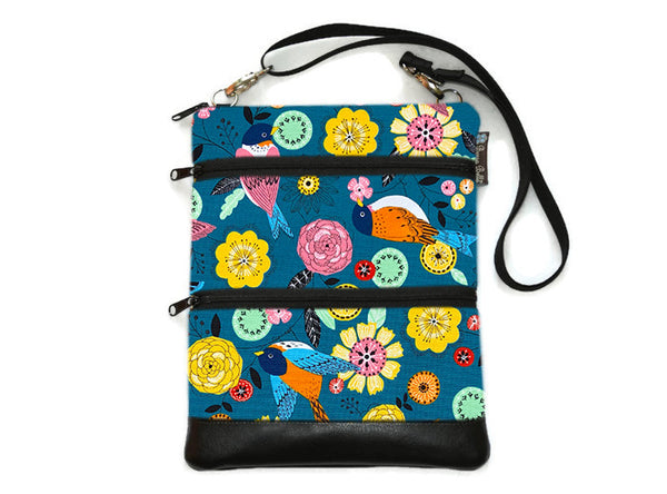 Travel Bags Crossbody Purse - Cross Body - Faux Leather - Tablet Purse -  Garden Party Canvas Fabric