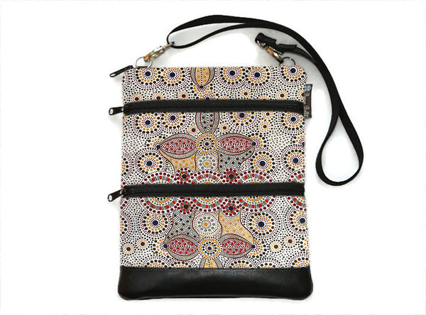 Travel Bags Crossbody Purse - Cross Body - Faux Leather - Tablet Purse - Ecru Landscapes Fabric