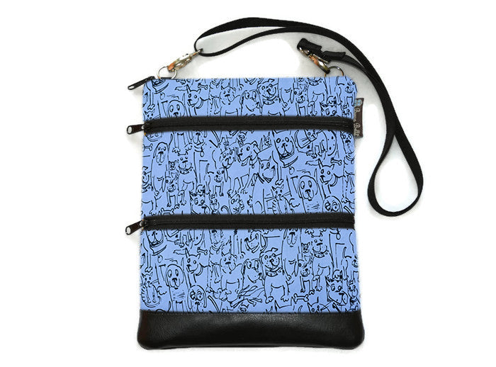 Travel Bags Crossbody Purse - Cross Body - Faux Leather - Tablet Purse - Gray Puppy Party Fabric