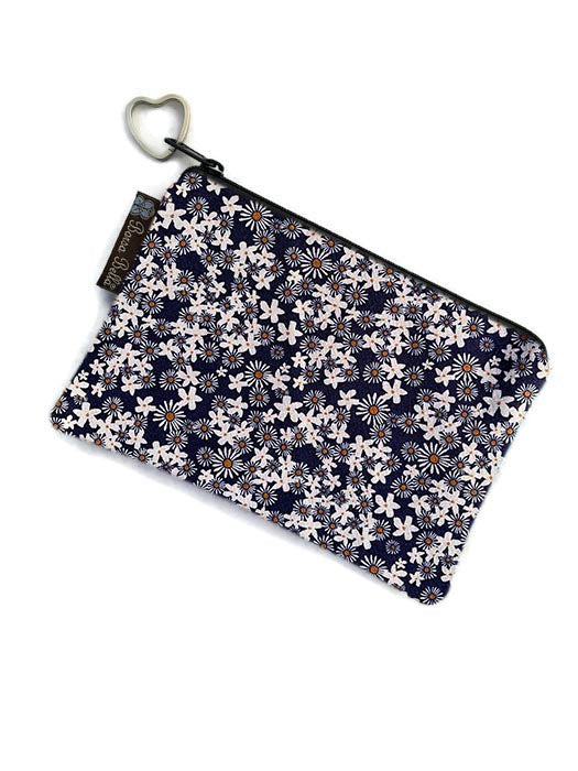 Catch All Zippered Pouch - Navy Daisy Chain Fabric