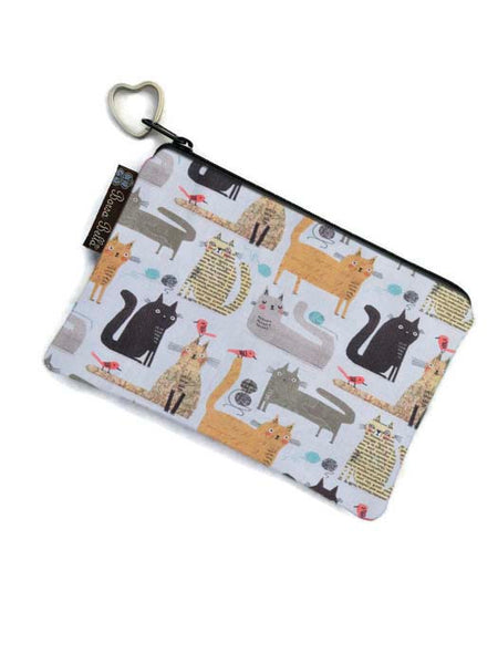 Catch All Zippered Pouch - Cats on Gray Fabric
