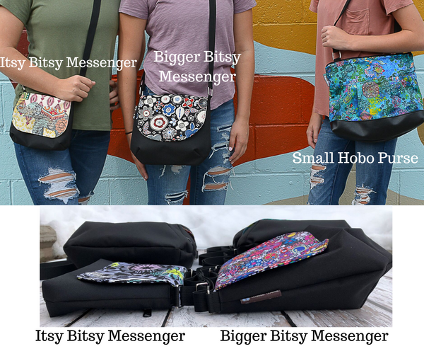 Itsy Bitsy/Bigger Bitsy Messenger Purse - Slate Gray Floral Patches Fabric