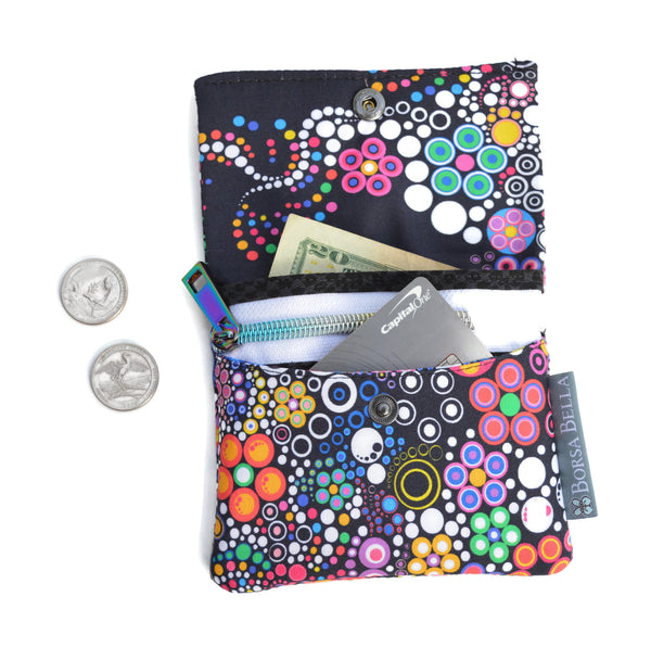 Small Slim Wallet - Light Weight - Added RFID Fabric - Boarder Glorious Dots Fabric