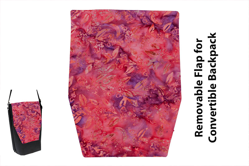 Convertible Backpack Flaps - Pink/Purple/Orange Batik Fabric