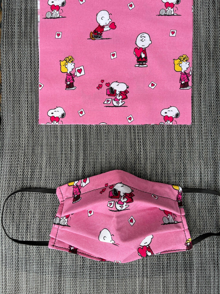 Reversible 2 or 3 layer Face Mask Limited Edition - Pink Snoopy Fabric and Black