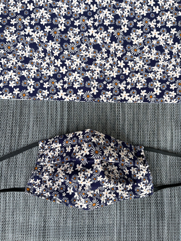 2 or 3 layer Face Mask Limited Edition - Navy Daisy Chain Fabric