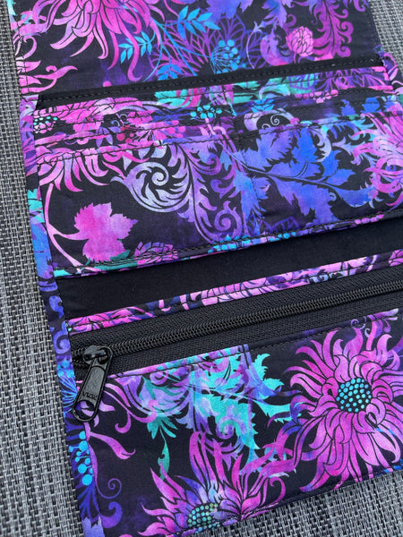 Wallet - Slim Large Wallet - Light Weight - Purple Floragraphics Fabric