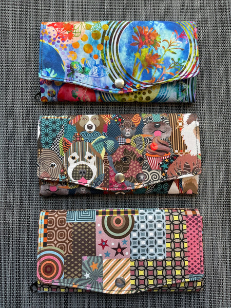 Wallet - Slim Large Wallet - Light Weight - Colorful Puppy Party Fabric