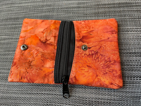 Small Slim Wallet - Light Weight - Added RFID Fabric - Marmalade Batik Fabric