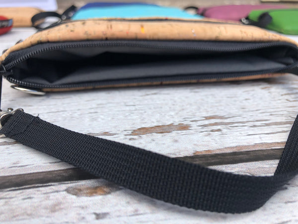 Deluxe Long Zip Phone Bag - Converts to Cross Body Purse - Crosshatch Black Fabric