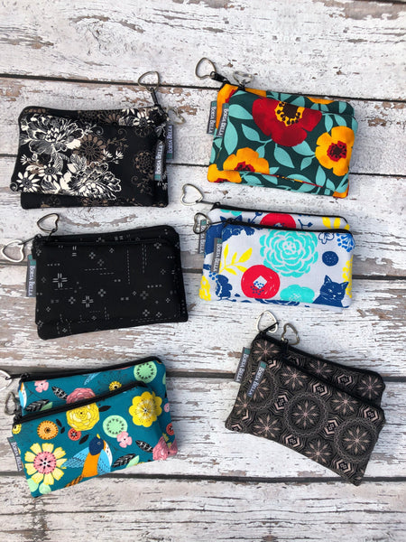 Catch All Zippered Pouch - Black and White Daisy Doodle Fabric