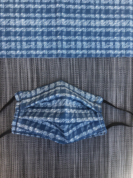3 layer Face Mask Limited Edition - Blue Plaid Fabric