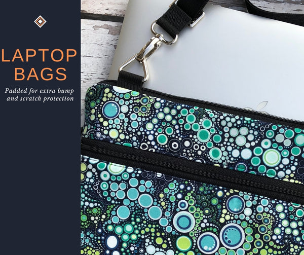 Laptop Bags - Shoulder or Cross Body - Adjustable Nylon Straps - Indi Elephants Fabric