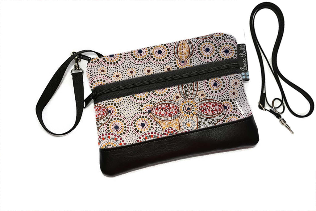 Deluxe Long Zip Phone Bag - Converts to Cross Body Purse - Ecru Landscape Fabric