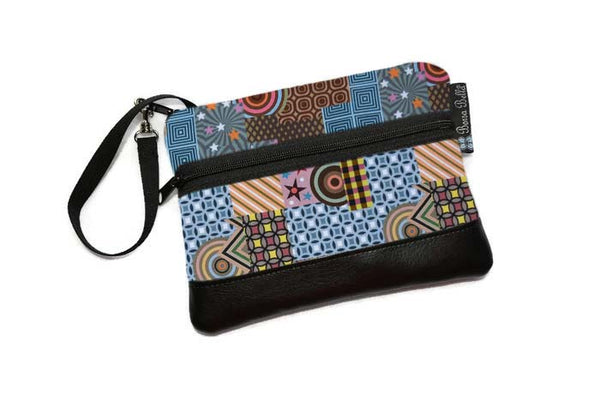 Deluxe Long Zip Phone Bag - Converts to Cross Body Purse - Geometric Fabric