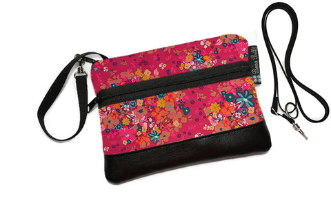 Deluxe Long Zip Phone Bag - Converts to Cross Body Purse - Winter Pink Fabric